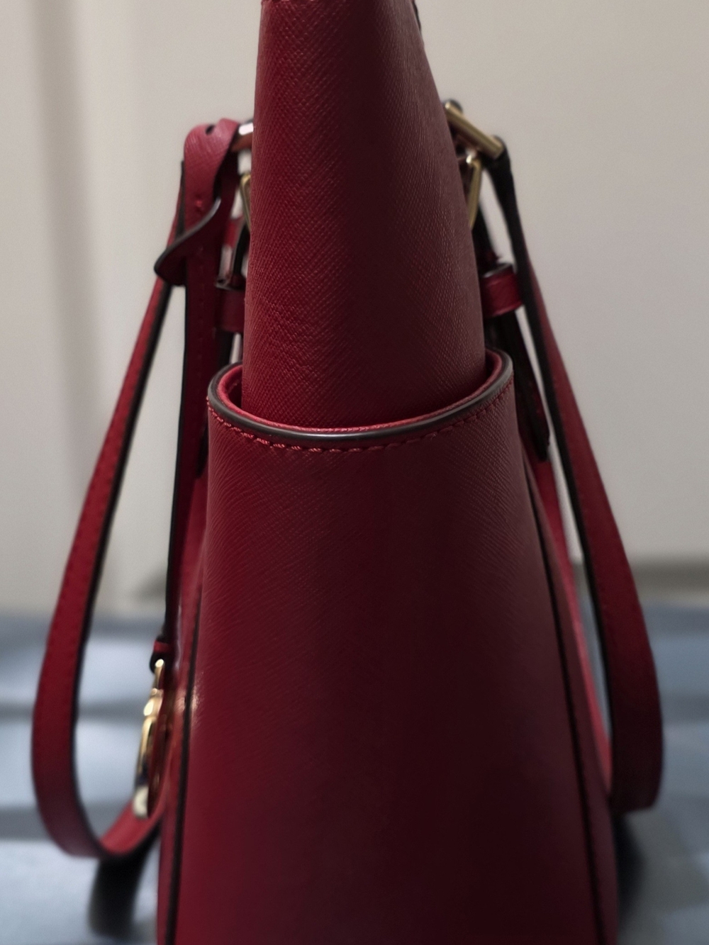 Michael Kors Cherry Red Saffiano Leather Tote with MK Charm - Picture 10 of 14